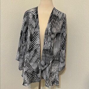 Black and White Geometric Open Front Cardigan M Medium 8 or 10